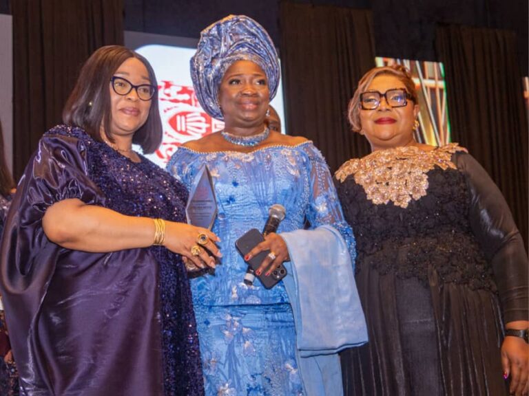 L–R: Mrs. Nnenna Anyim Okoro, Executive Director, Corporate and South, Keystone Bank Limited; Hon. Abike Kafayat Oluwatoyin Dabiri-Erewa, Chairman, Nigerians in Diaspora Commission (NiDCOM); and Dr. (Mrs.) Nwaduito Iheakanwa, Group Managing Director/Editor-in-Chief, Champion Newspapers, at the Champion Newspapers Annual Awards held in Lagos on Saturday where Keystone Bank was honoured as the Most SME-Friendly Bank of the Year 2024. Photo: Keystone Bank.